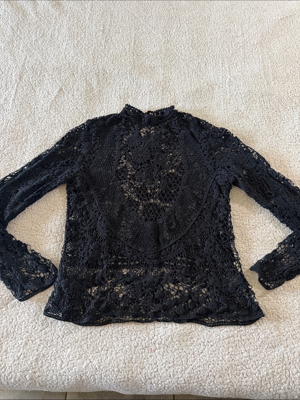 Elegant Black Crochet Lace High-Neck Blouse Medium